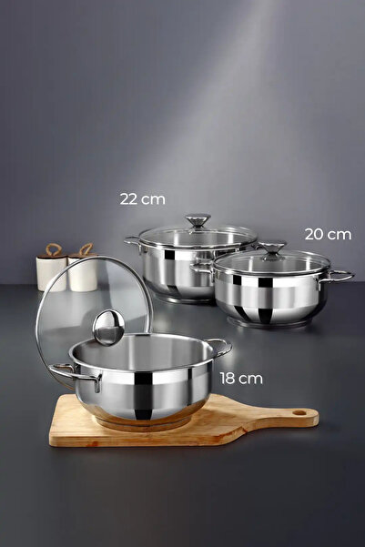 Bonera Stainless Steel 6-Piece Induction Base Cookware Set (18-20-22cm)