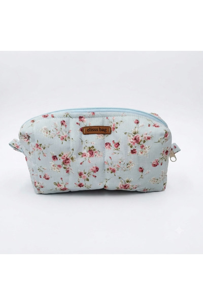 Elisss Design Women's Floral Patterned Makeup Bag Blue Fluffy Bag Organizer, ...