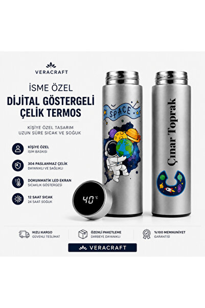 veracraft Kişiye Özel İsim Baskılı Astronot Tasarımlı Dijital Isı Göstergeli ...