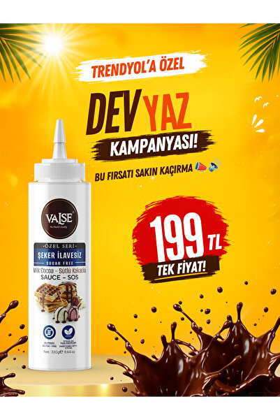 Valse Şeker İlavesiz (Stevia'lı) Sütlü Kakaolu Sos (Glutensiz) 330 Gr Waffle ...