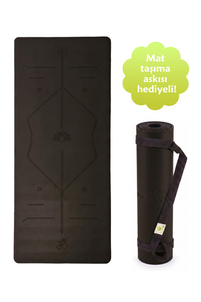 Yogatime Rubber Yoga Mat Laser Line – 3mm Siyah - Hizalama Çizgili Kaymaz Kau...