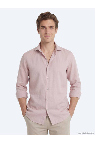 Kip Pink Plain Regular Fit Woven Casual Cotton Blended Shirt