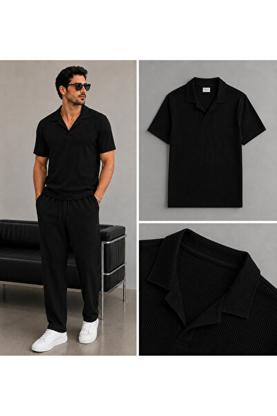 WENMİNG Men's Corded Fabric Ottoman Fabric Polo Collar T-Shirt Pants Bottom T...