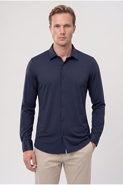 Twn Slim Fit Lacivert Örme Gömlek