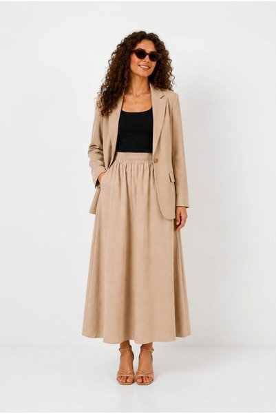 Warasiva Women's Beige 100% Tencel Fabric Skirt with Elastic Waist and Pocket Detail