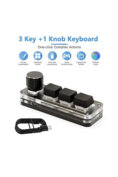 Choice لوحة مفاتيح ميكانيكية صغيرة سوداء، 3 مفاتيح، مقبض واحد، USB RGB، مقبض ...