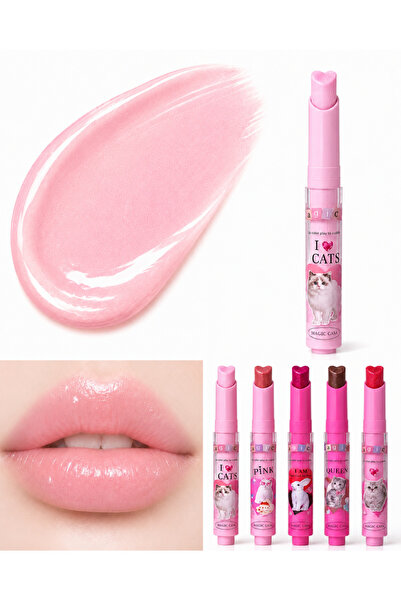 Kozmetik Simli Number 04 Transparent Pink Pencil Lipstick with Press-On Backi...