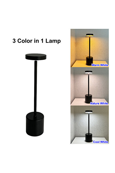 choice2 Black Wireless USB Type C Rechargeable 3 Colors LED Table Lamp Touch ...