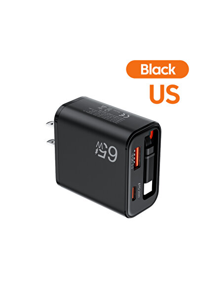 Choice5 black us 65W USB C Fast Charger With Retractable Type-C Cable PD Fast...