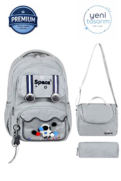 Bodmar Çanta Since 2023 Gray Astronaut Patterned Lockable Luxury Triple Girls...