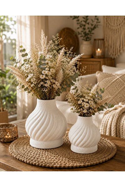 VARKAL Modern Curved Decorative Vase Set of 2 – Ceramic-Looking Matte Texture...