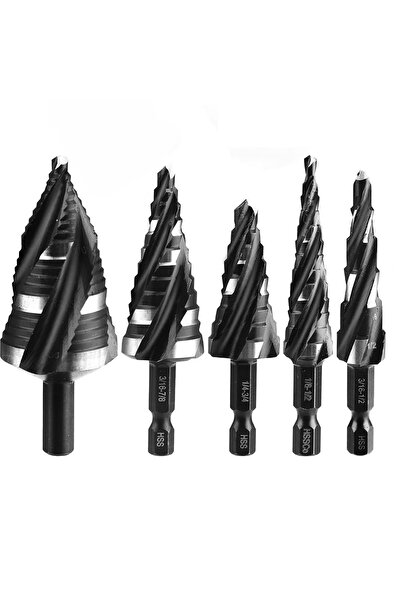Choice 5PCS Step Drill Bit Set, 5PCS Four Spiral Flute Step Bits for Metal, 5...