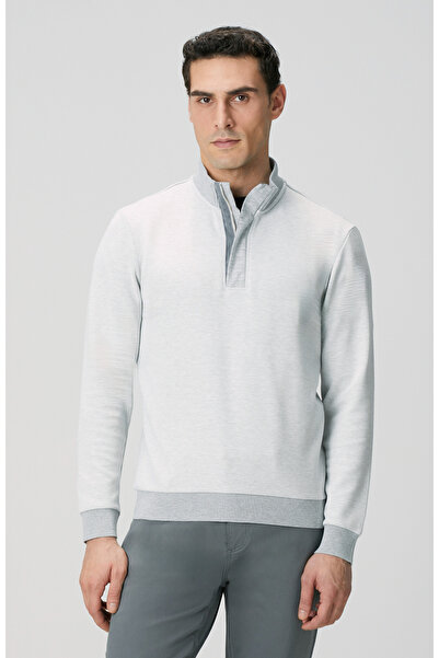 Network Kırık Beyaz Fermuarlı Yaka Garnili Sweatshirt