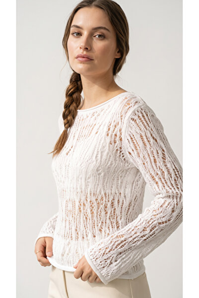 Wearified Openwork Knitwear Blouse Women's Crop Stylish Cotton Sausage Collar...
