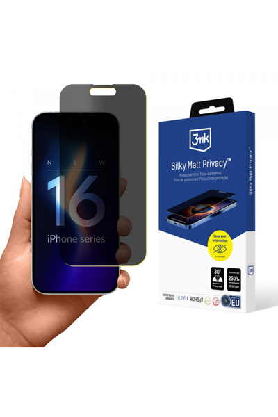 Apple Folie de protectie Ecran Matte Privacy 3MK Silky pentru iPhone 16, Stic...