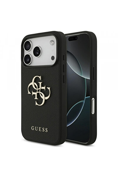 Apple Husa pentru iPhone 17 Pro, Guess, 4G Grained Big and Classic Logo, Neagra
