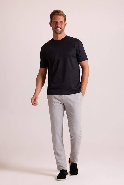 Ysf Erkek Siyah Regular Fit Merserize Pamuk T-Shirt