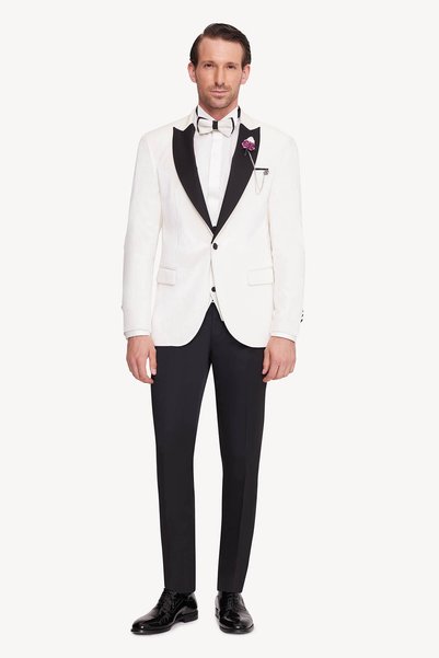 Ysf Erkek Krem Slim Fit Sivri Yaka Kadife Damatlık