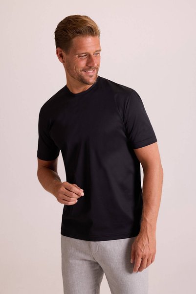Ysf Erkek Siyah Regular Fit Merserize Pamuk T-Shirt