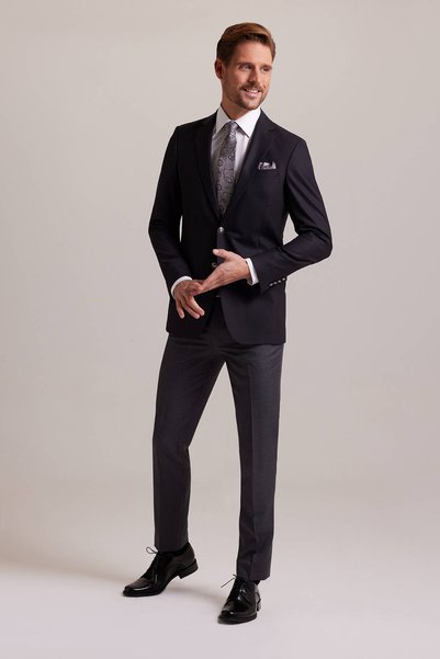 Ysf Erkek Siyah Klasik Yünlü Blazer Ceket
