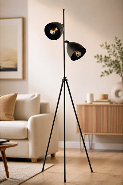 ANGDESİGN Metal RETRO 2'li Okuma Lambader -SİYAH •• Salon Köşe Lambası Oturma...