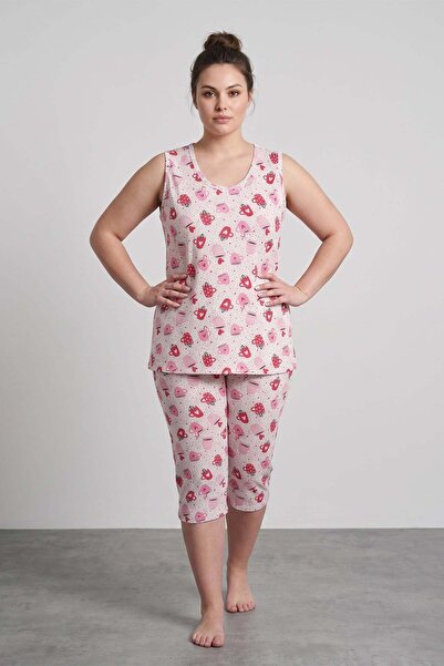 Fulla Moda Set de pijamale Capri fără mâneci, cu imprimeu inimioare și căni, ...