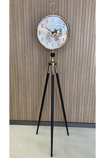 Hinora Metal Tripod 3 Ayaklı İçi Çarklı Gold Siyah Renkli Şık Lüks Yer Saati ...