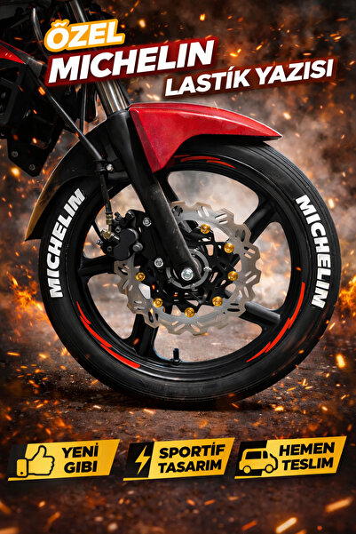 ASTUNİNG Michelin Motosiklet ve Otomobil Araç 3d Oto Lastik Yazısı Sticker Arma 8 Adet