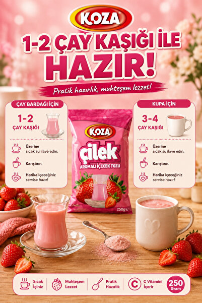 Koza Gurmelerin Seçimi Çilek Aromalı Oralet Muhteşem Lezzet Çilek Çayı Premium Meyve Çayı 250 Gram