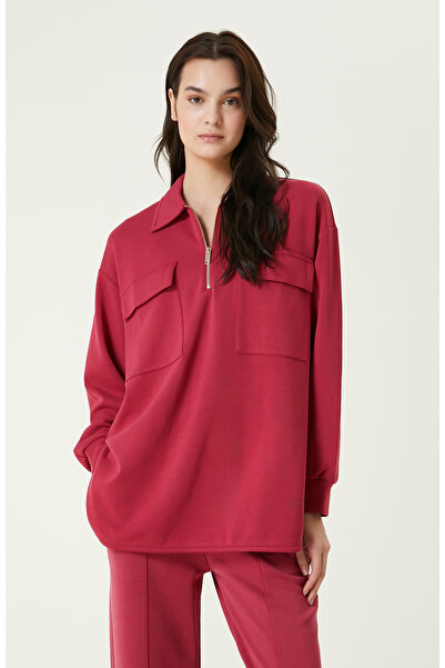 Network Cep Detaylı Vişne Sweatshirt