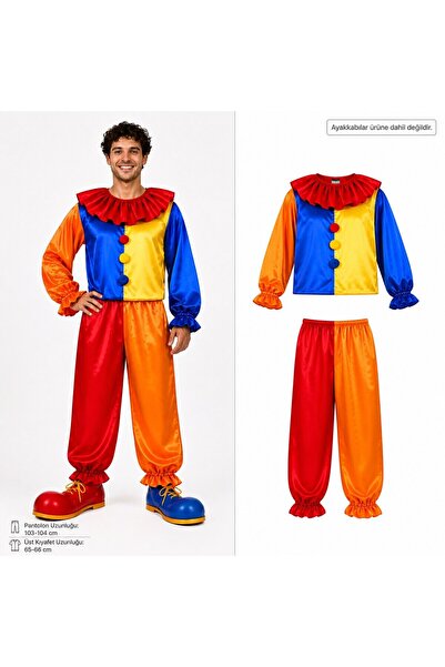 Go İthalat Costum de clovn pentru adulți, culoare satinată strălucitoare, 2 p...
