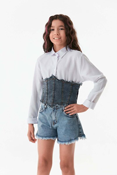 Fulla Moda Buttoned Waist Corseted Girl's Shirt