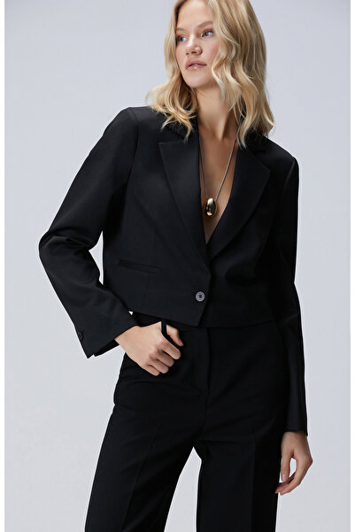 Network Siyah Yün Karışımlı Crop Blazer Ceket