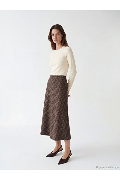 LC Waikiki Original Beli Zippered Plaid A-Line Skirt