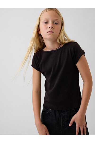 GAP Kız Çocuk Siyah Cap-Sleeve Fitted T-Shirt