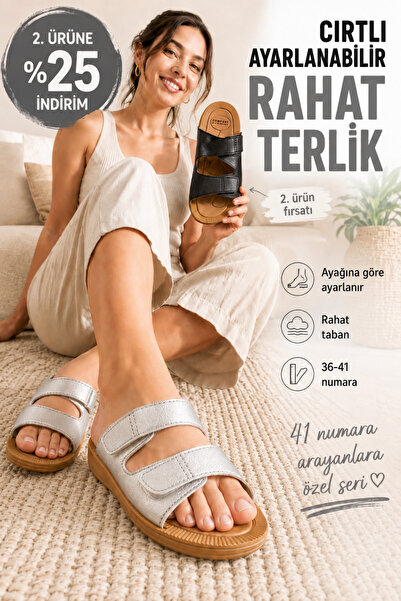 Miss Kiss Kadın Gümüş Çift Cırtlı Ayarlanabilir Rahat Taban 3 cm Dolgu Topuk ...