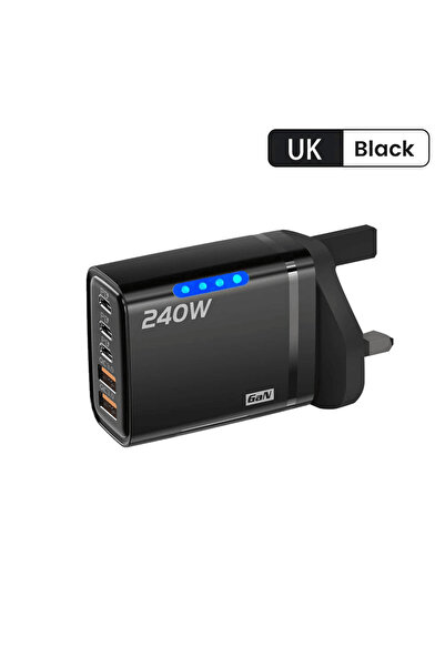 Choice شاحن مكتبي GaN USB C، 5 في 1، بقابس بريطاني، باللون الأسود، شحن سريع 2...