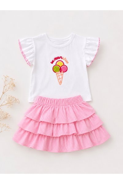 SAYDAMODA Ice Cream Embroidered Skirt Set