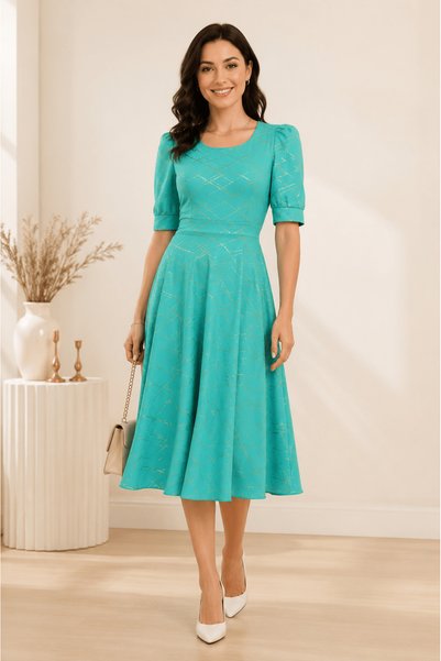 Gorgeaux Rochie Turcoaz Elegenta cu Aplicatii Aurii Bella - L(40)