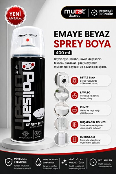 Polisan Emaye Beyaz Sprey Boya 400 ml | Beyaz Eşya, Lavabo, Küvet ve Duşakabi...