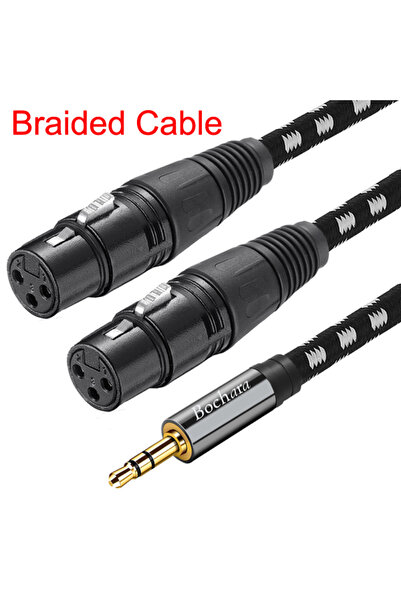 Choice1 1.5m Braided Cable Bochara Braided 3.5mm TRS to Dual XLR Female OFC A...
