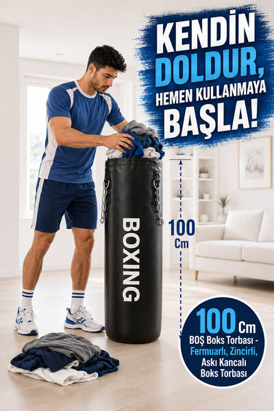 Spor Byfit 100 Cm X 30 Cm Içi Boş Boks Kum Torbası + Tavan Askı Aparatı - Boş