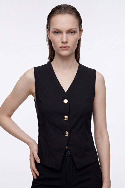 HAKKE Gold Buttoned V-Neck Classic Vest
