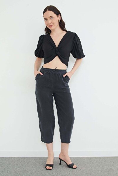 Fulla Moda Beli Lastikli Cepli Tencel Kumaş Pantolon