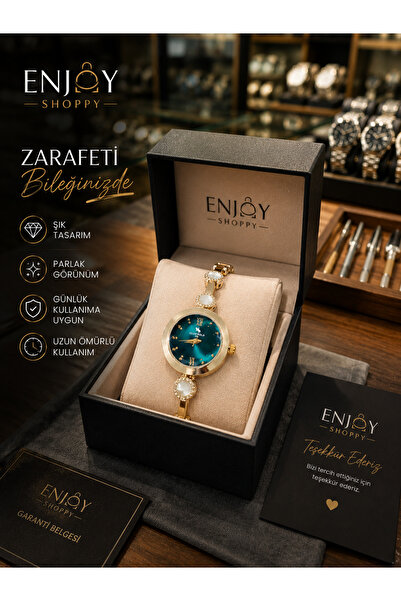 Enjoy Gold Color Women Wrist Watch with Turquoise Dial Cluppolo Shine Elegance