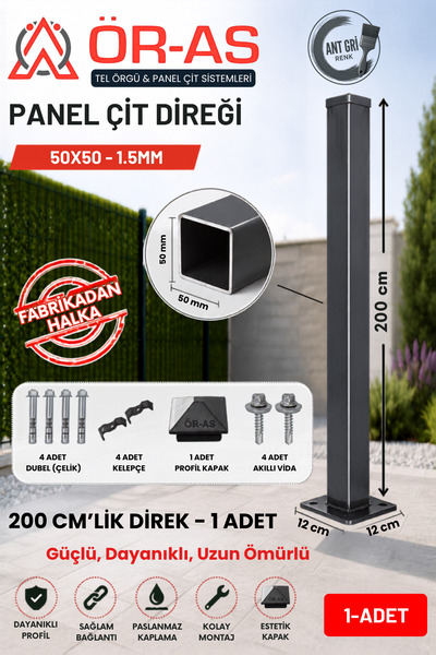 ÖR-AS TEL ÖRGÜ & PANEL ÇİT SİSTEMLERİ Panel Çit Direği Aksesuarlı-(-200cm-)Re...