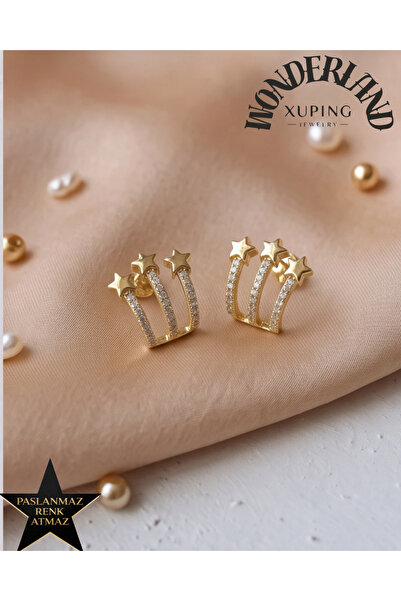 XUPING JEWELRY Zirkon Taşlı Yıldız Kadın Küpe - 14K Altın Renginde - Kararmaz