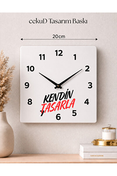 cekud tasarım baskı Kişiye Özel ADF Malzemeli 20 cm Kare Duvar Saati - Modern...