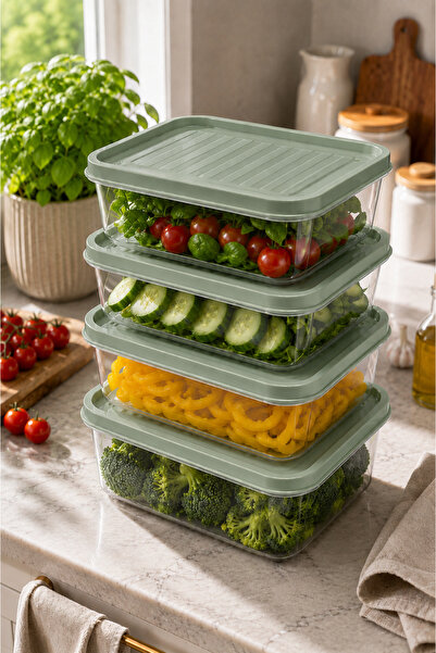 4 Adet Yeşil Saklama Kabı Seti | 2x1900 ML 2x 2800 ML| Toplam 9.4 Litre