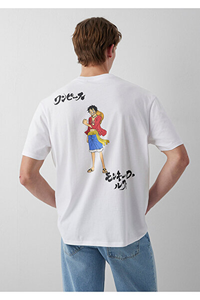Mavi One Piece Baskılı Tişört Loose Fit / Bol Rahat Kesim 0620222-620